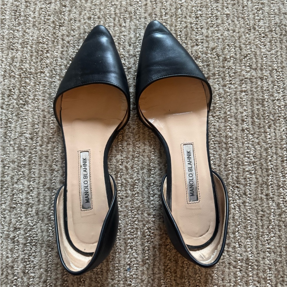 Manolo Blahnik Black Leather Flats